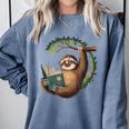 Sloth Reading a Book Lazy Sloth Bookworm Comfort Colors Sweatshirt Denim