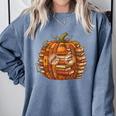 Smart Book Pumpkin Retro Fall Teacher Reading Halloween Comfort Colors Sweatshirt Denim