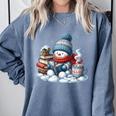 Snowman Reading Books Lovers Librarian Bookworm Christmas Comfort Colors Sweatshirt Denim