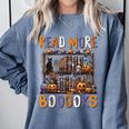 Spooky Halloween Bookshelf Bookcase Read More Books Comfort Colors Sweatshirt Denim