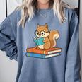 Squirrel Reading Book Glasses Bookworm Librarian Comfort Colors Sweatshirt Denim