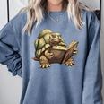 Sulcata Tortoise Reading A Book Comfort Colors Sweatshirt Denim