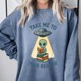 Teacher Alien Books UFO Reading Take Me To Your Reader Comfort Colors Sweatshirt Denim
