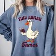 Teacher Silly Goose Reading Book Teaching Tiny Human Tamer Comfort Colors Sweatshirt Denim