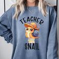 Teacher Snail With Glasses On Books Cute Pre-K Kindergarten Comfort Colors Sweatshirt Denim Teacher Snail With Glasses On Books Cute Pre-K Kindergarten Comfort Colors Sweatshirt Denim