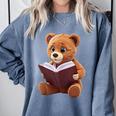 Teddy Bear Reading a Book Comfort Colors Sweatshirt Denim