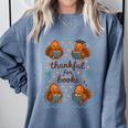 Thankful For Books Turkey Reading Book Lovers Fall Teacher Comfort Colors Sweatshirt Denim