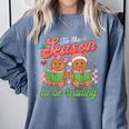 Tis The Season Book Reading Gingerbread Teacher Librarian Comfort Colors Sweatshirt Denim