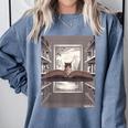 Totally Weird Tees Cat Library Book Reading Literary Comfort Colors Sweatshirt Denim