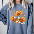 Turkey Reading Books Fall Thanksgiving Teacher Librarian Comfort Colors Sweatshirt Denim