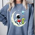 UFO Alien Astronaut Reading Book In Space Comfort Colors Sweatshirt Denim