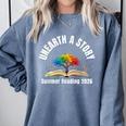 Unearth a Story 2026 Summer Reading Program Tree Book Comfort Colors Sweatshirt Denim