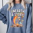 Unearth A Story Rainbow Treasure Book Comfort Colors Sweatshirt Denim