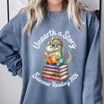 Unearth a Story Summer Reading 2026 Book Lover Dino Fun Comfort Colors Sweatshirt Denim