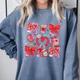 Valentine Teacher Coquette Bow Pencil Heart Book Girl Women Comfort Colors Sweatshirt Denim