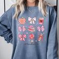 Valentine Teacher Cute Bows Apple Globe Pencil Books Art Comfort Colors Sweatshirt Denim