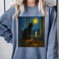 Van Gogh Starry Night Art Cat And Book Lovers Comfort Colors Sweatshirt Denim Van Gogh Starry Night Art Cat And Book Lovers Comfort Colors Sweatshirt Denim