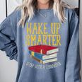 Wake Up Smarter Librarian Book Stack Premium Tri-Blend Comfort Colors Sweatshirt Denim