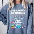 Wild About Reading Book Lover Hippo Comfort Colors Sweatshirt Denim Wild About Reading Book Lover Hippo Comfort Colors Sweatshirt Denim