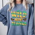 WILD ABOUT READING I Love Books Bookworm Library Day Comfort Colors Sweatshirt Denim WILD ABOUT READING I Love Books Bookworm Library Day Comfort Colors Sweatshirt Denim