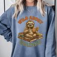 Wild About Reading Sloth Coffee Teacher Book Lover Comfort Colors Sweatshirt Denim