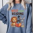 Wild About Reading Zoo Animals For Bookworm Book Reader Comfort Colors Sweatshirt Denim
