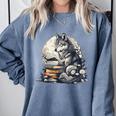 Wolf Reading Book Librarian Library Wolves Comfort Colors Sweatshirt Denim Wolf Reading Book Librarian Library Wolves Comfort Colors Sweatshirt Denim