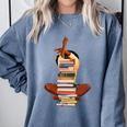 Woman And Books Stack Afro Girl Book Lover Premium Tri-Blend Comfort Colors Sweatshirt Denim