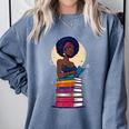 Woman And Books Stack Afro Girl Reading Lover Comfort Colors Sweatshirt Denim Woman And Books Stack Afro Girl Reading Lover Comfort Colors Sweatshirt Denim