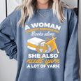 Woman Survives On Books Yarn Knitting Crochet Premium Tri-Blend Comfort Colors Sweatshirt Denim Woman Survives On Books Yarn Knitting Crochet Premium Tri-Blend Comfort Colors Sweatshirt Denim