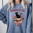 Women's Cat Books Romantic Floral Aesthetic Book Lover Cat Owner Comfort Colors Sweatshirt Denim