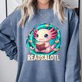 Women's Readsolotl Kawaii Axolotl Reading Book Lover Comfort Colors Sweatshirt Denim