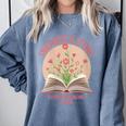 Women's Unearth a Story 2026 Summer Reading Program Flowers Book Comfort Colors Sweatshirt Denim