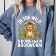 Women's Wild About Reading Book Reader Lion Zoo Animals Kids Comfort Colors Sweatshirt Denim