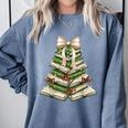 Xmas Tree Books Merry Christmas Coquette Bow Teacher Holiday Comfort Colors Sweatshirt Denim Xmas Tree Books Merry Christmas Coquette Bow Teacher Holiday Comfort Colors Sweatshirt Denim