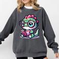 Adorable Book Lover Basilisk With Reading Glasses Cute Comfort Colors Sweatshirt Pepper