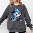 Adorable Book Lover Blue Jay With Reading Glasses Cute Comfort Colors Sweatshirt Pepper