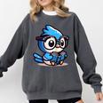 Adorable Book Lover Blue Jay With Reading Glasses Cute Raglan Baseball Tee Comfort Colors Sweatshirt Pepper