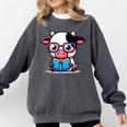 Adorable Book Lover Cow With Reading Glasses Cute Comfort Colors Sweatshirt Pepper