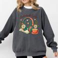 Audiobook Girlie Headphones Book Tea Love Comfort Colors Sweatshirt Pepper