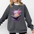 Axolotl Bookworm Reading Book Kawaii Graphic Comfort Colors Sweatshirt Pepper