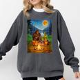 Bigfoot And Alien Reading Books Campfire Halloween Comfort Colors Sweatshirt Pepper