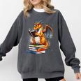Book Dragon Reading Book Lover Comfort Colors Sweatshirt Pepper