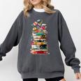 Book Stack With Flowers Reading Lover Bookish Comfort Colors Sweatshirt Pepper