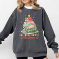 All Booked For Christmas Book Lovers Xmas Tree Lights Comfort Colors Sweatshirt Pepper