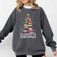 All Booked For Christmas Book Christmas Tree Lights Comfort Colors Sweatshirt Pepper