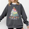 All Booked For Christmas Book Tree Lights Christmas Library Comfort Colors Sweatshirt Pepper