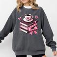 All Booked For Valentine's Teacher Coquette Bow Coffee Book Comfort Colors Sweatshirt Pepper