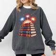 Books Fireworks 4th Of July Bookworm Patriotic Reader Comfort Colors Sweatshirt Pepper