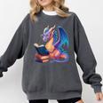 Bookworm Book Lover Women Girls Dragon Reading Comfort Colors Sweatshirt Pepper